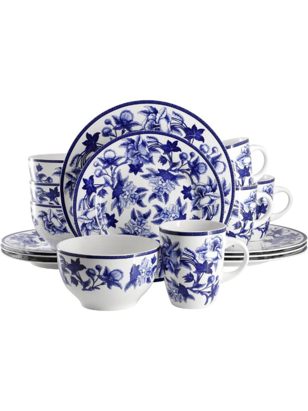 Elegant Blue & White Porcelain Dinnerware Set, 16-Piece Tableware for 4